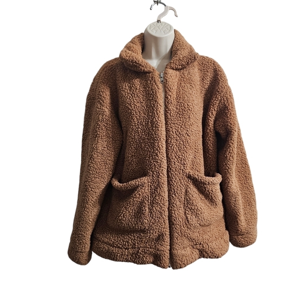 Camel Brown Zip-up Teddy Sweater Size M